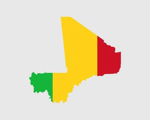 Mali Map Flag. Map of the Republic of Mali with the Malian country banner Stock Illustration