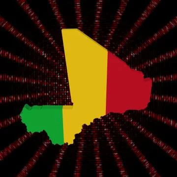 Mali map flag on red hex code burst illustration Stock Illustration