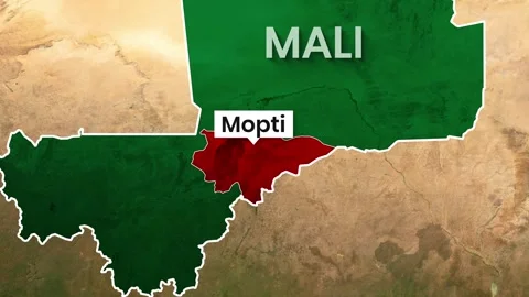 Mali map highlighting Mopti region in red on satellite footage 動画素材 343253103