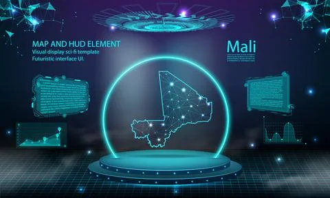 Mali map light connecting effect background. abstract digital technology UI.. Stock Illustration