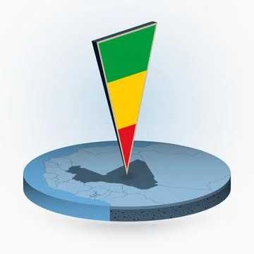 Mali map in round isometric style with triangular 3D flag of Mali Stock Illustration