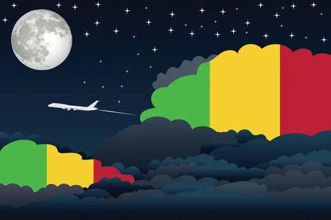 Mali Night Clouds Airplane Vector Illustration Stock Illustration