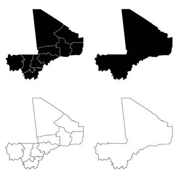 Mali Outline and Solid Fill Map Set. 스톡 일러스트