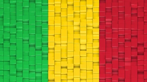 Malian flag made of cubes moving up and down in a random pattern. Video stock 115597062