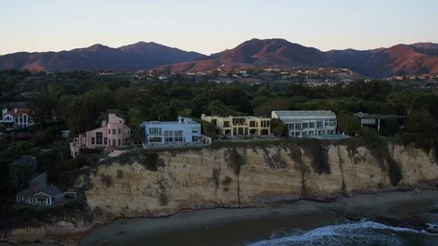 Malibu Aerial Point Dume Homes Sunset Stock Footage