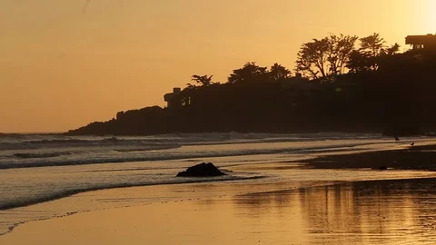Malibu beach at sunset in California Stock Footage 109051907