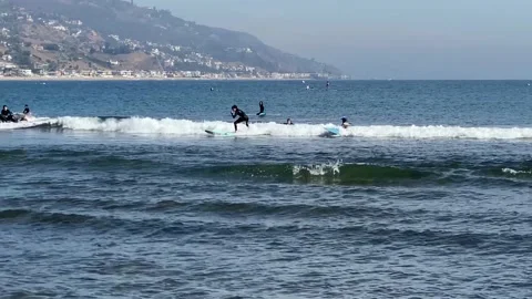 Malibu Beach Surfers Stock Footage 174855554