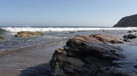 Malibu Beach - Waves Coming Up on Rocks Stock-Footage 41459778