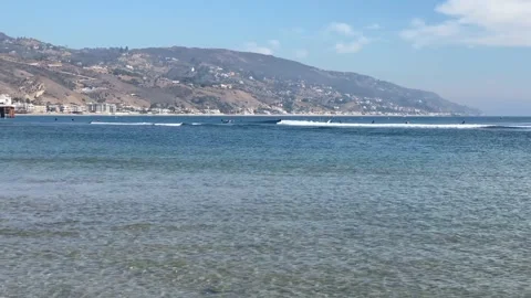 Malibu Beach Waves W Surfer Stock Footage 174856770