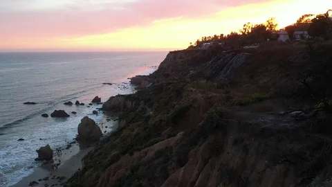 Malibu fly over sunset drone shot Stock Footage 114947266