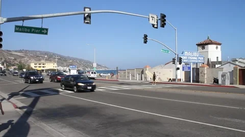 Malibu PCH with Surfer Crossing Stock Footage 52798136