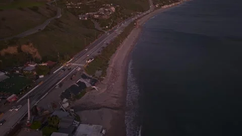 Malibu PCH Top Down View Of Highway And California Coast Stock Footage 334946074