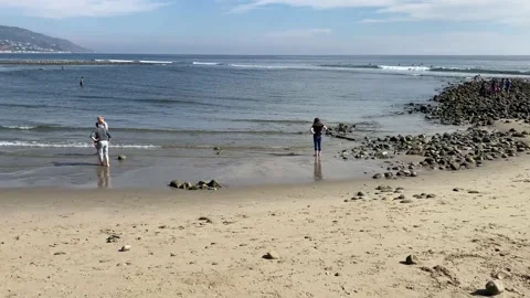 Malibu People On Beach Stock Footage 174857426