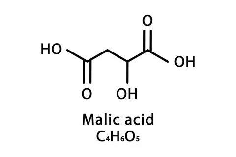Malic acid molecular structure. Malic acid skeletal chemical formula. Chemical Stock Illustration