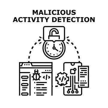 Malicious activity detection identifying digital security threats Stock Illustration
