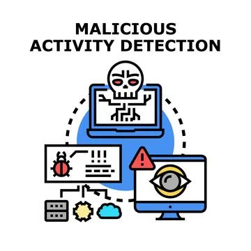Malicious activity detection system finding cyber threats 스톡 일러스트