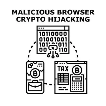 Malicious browser activity hijacking cryptocurrency financial data Stock Illustration