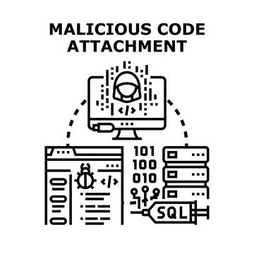 Malicious code attachment hacking computer data security Illustrazione stock