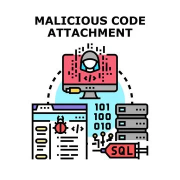 Malicious code attachment hacking computer data security 스톡 일러스트