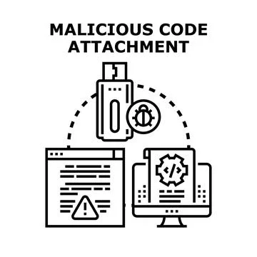 Malicious code attachment infecting digital devices and data Illustrazione stock