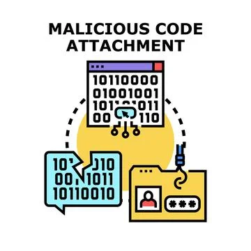Malicious code attachment sending data to hacker Stock Illustration