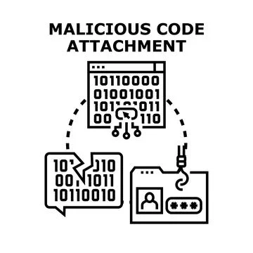 Malicious code attachment sending data to hacker Stock Illustration