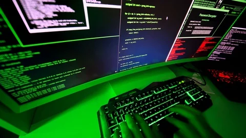 Malicious code on wide screen typed by evil hacker. Stock Footage 116898591