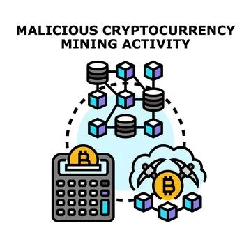 Malicious cryptocurrency mining activity and digital theft Stock Illustration