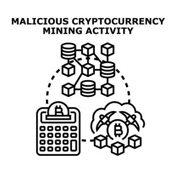 Malicious cryptocurrency mining activity and digital theft Ilustración de archivo