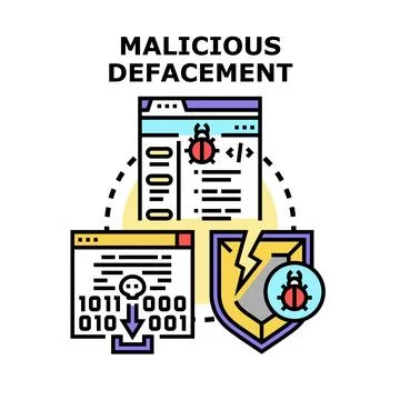 Malicious defacement cyberattack compromising data and security systems 库存插图