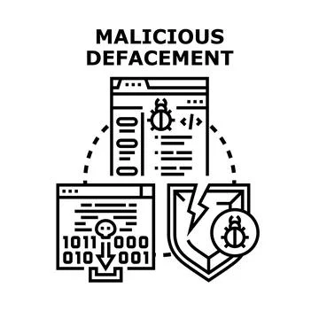 Malicious defacement cyberattack compromising data and security systems Stock Illustration