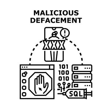 Malicious defacement of website and server database Stock-Illustration