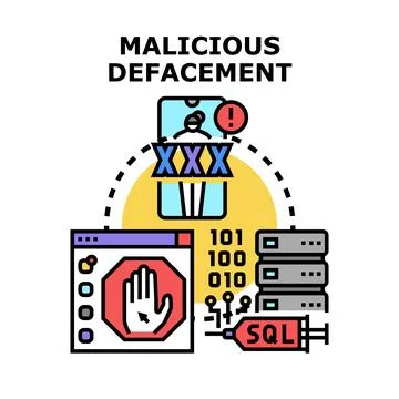 Malicious defacement of website and server database 스톡 일러스트