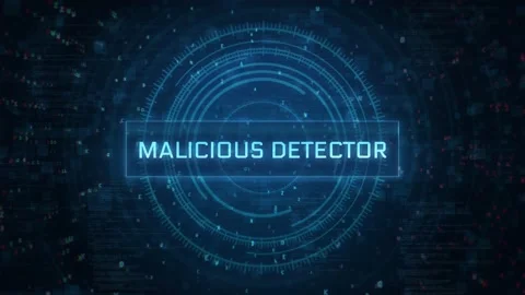 Malicious detector concept over computer and Technology HUD glitch background Video stock 197016783