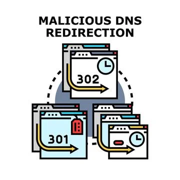 Malicious dns redirection attack concept vector Illustrazione stock