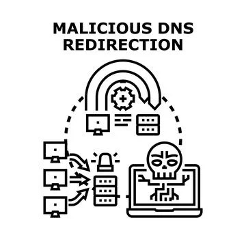 Malicious dns redirection causing cyber security threat Illustrazione stock