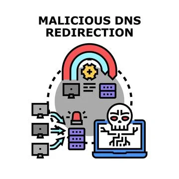 Malicious dns redirection causing cyber security threat 库存插图