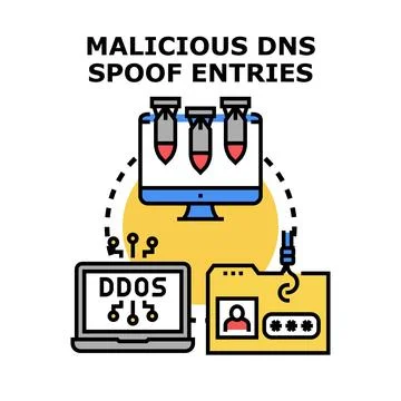 Malicious dns spoofing cyber security attack concept Illustrazione stock