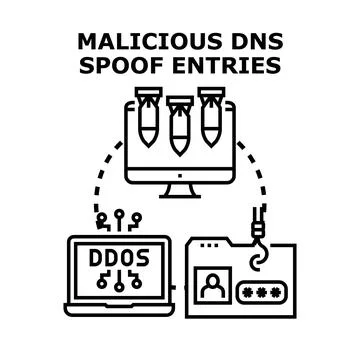 Malicious dns spoofing cyber security attack concept Illustrazione stock