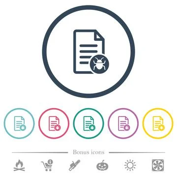 Malicious document flat color icons in round outlines 스톡 일러스트