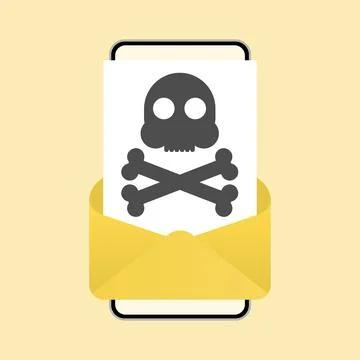 Malicious Email. Problem with Phone. Message with a Skull on Phone Screen Stock Illustration