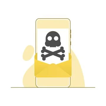 Malicious Email. Problem with Phone. Message with a Skull on Phone Screen 스톡 일러스트