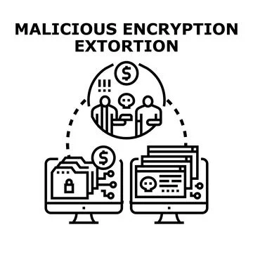 Malicious encryption extortion demanding cryptocurrency payment concept Stock Illustration
