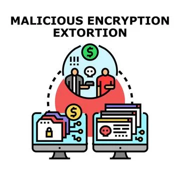 Malicious encryption extortion demanding cryptocurrency payment concept Stock Illustration