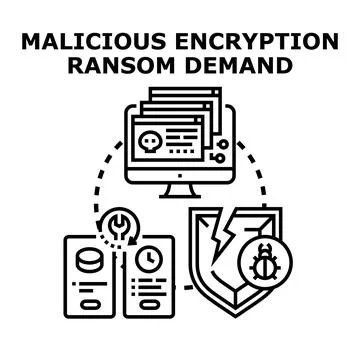 Malicious encryption ransom demand computer data security Stock Illustration