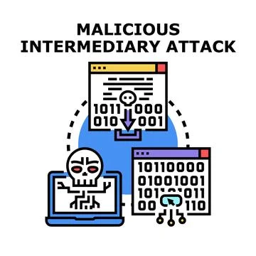 Malicious intermediary attack on computing system security Stock Illustration