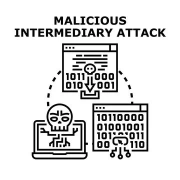 Malicious intermediary attack on computing system security Stock Illustration