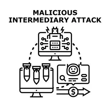 Malicious intermediary attack concept digital security risk Stock Illustration