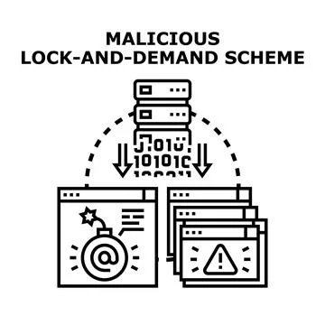 Malicious lock and demand scheme for data security Stock-Illustration