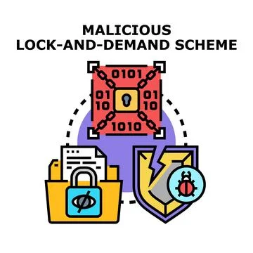 Malicious lock and demand scheme concept Illustrazione stock